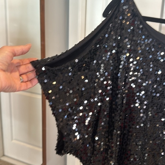 Adrianna Papell Black sequin formal cold shoulder plus size blouse top 3X - Picture 3 of 13